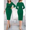imageVFSHOW Womens 2024 Fall Work Business Dresses Double Breasted V Neck Office Slimming Peplum Pencil Sheath DressGreen With Black Piping