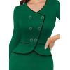 imageVFSHOW Womens 2024 Fall Work Business Dresses Double Breasted V Neck Office Slimming Peplum Pencil Sheath DressGreen With Black Piping
