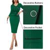 imageVFSHOW Womens 2024 Fall Work Business Dresses Double Breasted V Neck Office Slimming Peplum Pencil Sheath DressGreen With Black Piping