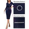imageVFSHOW Womens 2024 Fall Work Business Dresses Double Breasted V Neck Office Slimming Peplum Pencil Sheath DressNavy Blueivory Piping