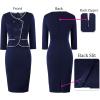imageVFSHOW Womens 2024 Fall Work Business Dresses Double Breasted V Neck Office Slimming Peplum Pencil Sheath DressNavy Blueivory Piping