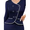 imageVFSHOW Womens 2024 Fall Work Business Dresses Double Breasted V Neck Office Slimming Peplum Pencil Sheath DressNavy Blueivory Piping