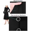 imageVFSHOW Womens Pleated Crew Neck Bell Sleeve Pockets Front Slit Buttons Business Work Office Slim Fit and Flare A Line DressBlack