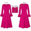 imageVFSHOW Womens Pleated Crew Neck Bell Sleeve Pockets Front Slit Buttons Business Work Office Slim Fit and Flare A Line DressHot Pink