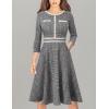 imageVFSHOW Womens Tweed Buttons Pockets Office Business ALine Dresses 34 Sleeves Work Crew Neck Fit and Flare Swing DressBlack Tweed