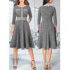 imageVFSHOW Womens Tweed Buttons Pockets Office Business ALine Dresses 34 Sleeves Work Crew Neck Fit and Flare Swing DressBlack Tweed