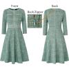 imageVFSHOW Womens Tweed Buttons Pockets Office Business ALine Dresses 34 Sleeves Work Crew Neck Fit and Flare Swing DressGreen Tweed