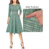 imageVFSHOW Womens Tweed Buttons Pockets Office Business ALine Dresses 34 Sleeves Work Crew Neck Fit and Flare Swing DressGreen Tweed