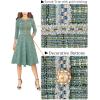 imageVFSHOW Womens Tweed Buttons Pockets Office Business ALine Dresses 34 Sleeves Work Crew Neck Fit and Flare Swing DressGreen Tweed
