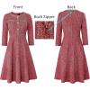 imageVFSHOW Womens Tweed Buttons Pockets Office Business ALine Dresses 34 Sleeves Work Crew Neck Fit and Flare Swing DressRed Tweed