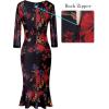 imageVFSHOW Womens Vintage Elegant Cocktail Party Bodycon Pencil Mermaid Midi MidCalf DressBlack With Red Floral Print