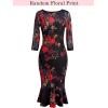 imageVFSHOW Womens Vintage Elegant Cocktail Party Bodycon Pencil Mermaid Midi MidCalf DressBlack With Red Floral Print