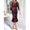 imageVFSHOW Womens Vintage Elegant Cocktail Party Bodycon Pencil Mermaid Midi MidCalf DressBlack With Red Floral Print