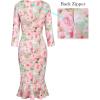 imageVFSHOW Womens Vintage Elegant Cocktail Party Bodycon Pencil Mermaid Midi MidCalf DressPink Floral Print