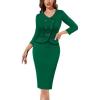 imageVFSHOW Womens 2024 Fall Work Business Dresses Double Breasted V Neck Office Slimming Peplum Pencil Sheath DressGreen With Black Piping