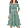 imageVFSHOW Womens Tweed Buttons Pockets Office Business ALine Dresses 34 Sleeves Work Crew Neck Fit and Flare Swing DressGreen Tweed