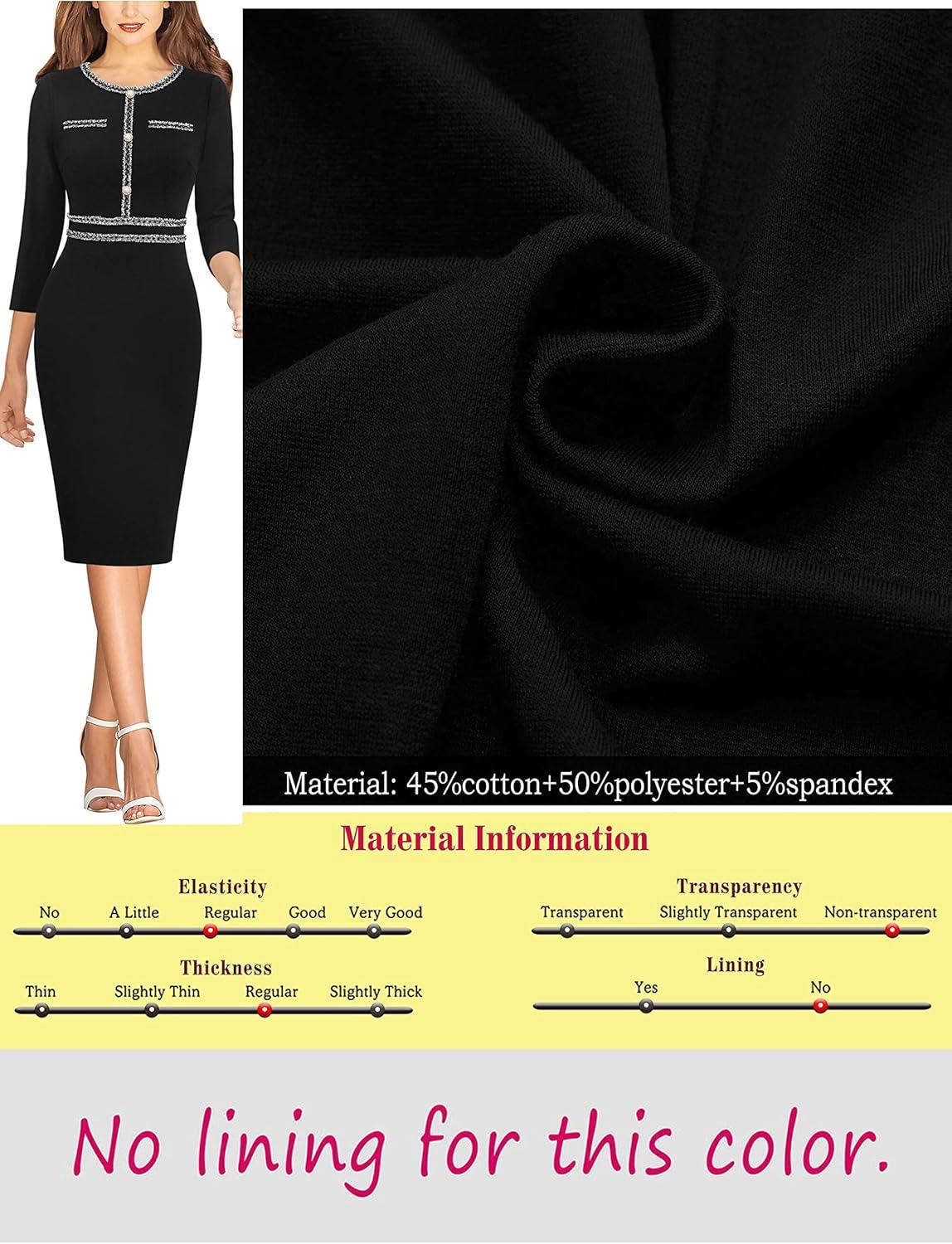 imageVFSHOW Womens Button Crew Neck Wear to Work Office Business Casual Church Party Slimming Fitted Bodycon Pencil Sheath DressBlack