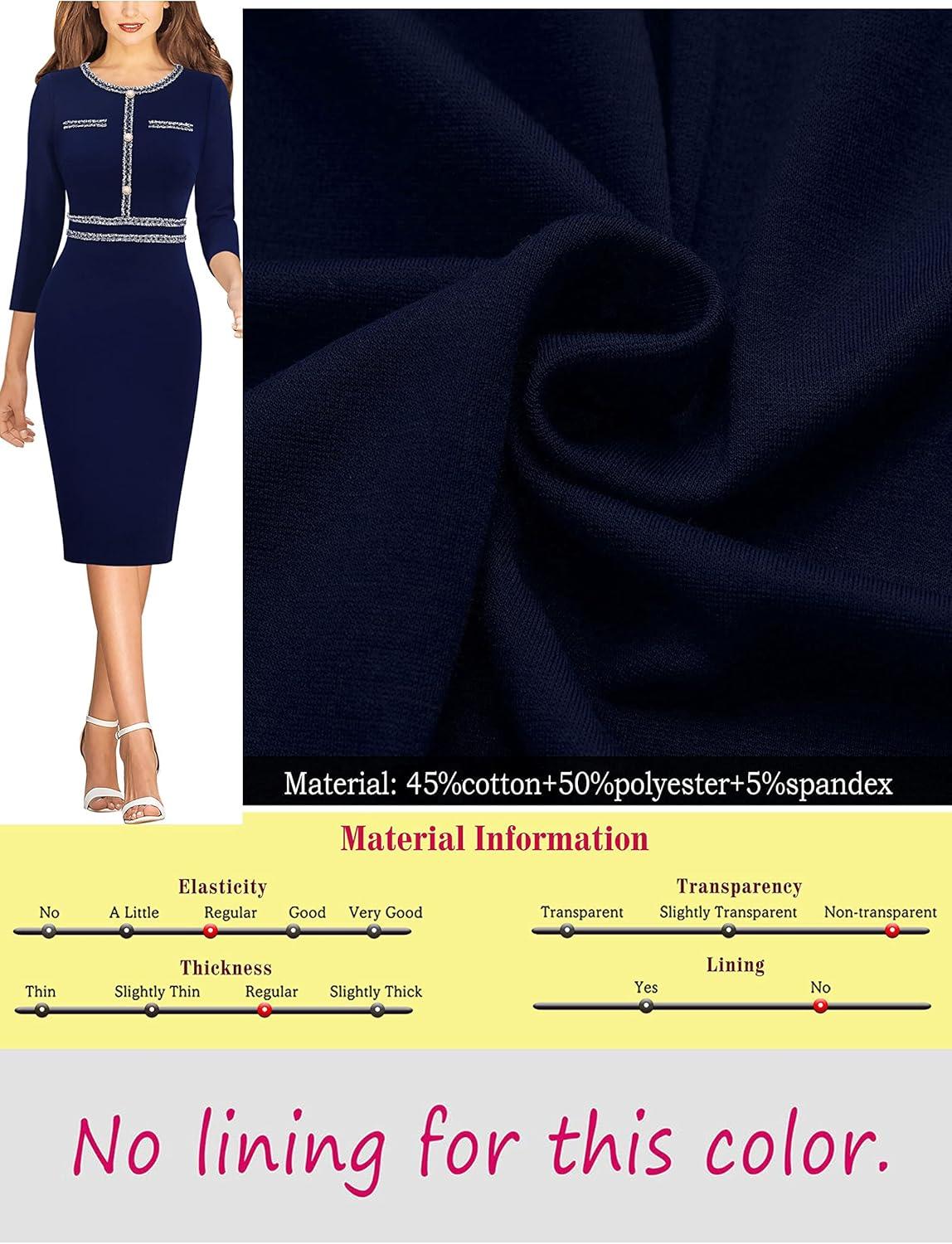 imageVFSHOW Womens Button Crew Neck Wear to Work Office Business Casual Church Party Slimming Fitted Bodycon Pencil Sheath DressBlue