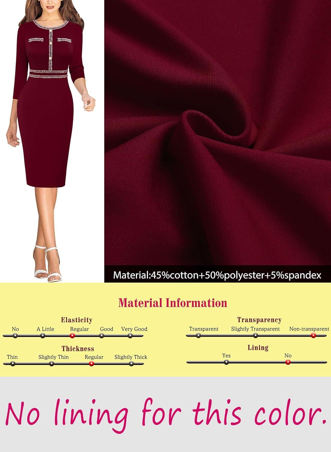 imageVFSHOW Womens Button Crew Neck Wear to Work Office Business Casual Church Party Slimming Fitted Bodycon Pencil Sheath DressDark Red