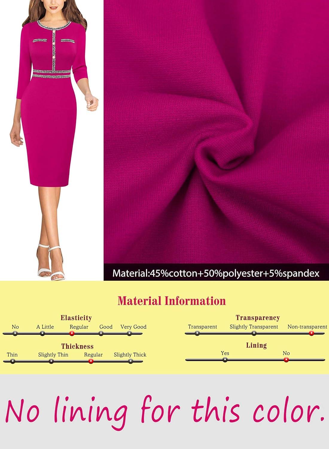 imageVFSHOW Womens Button Crew Neck Wear to Work Office Business Casual Church Party Slimming Fitted Bodycon Pencil Sheath DressHot Pink