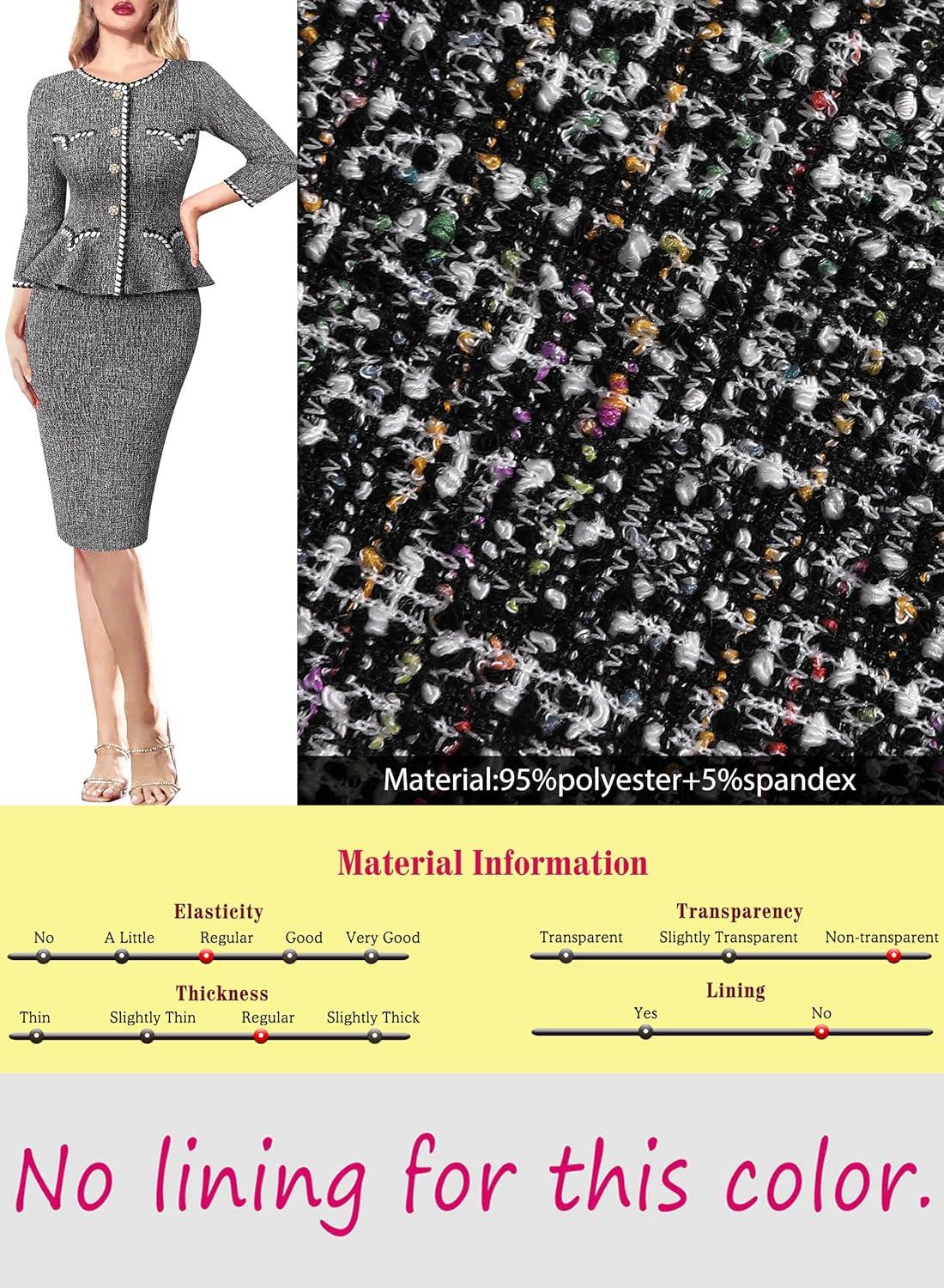 imageVFSHOW Womens Buttons Peplum Work Business Office Professional Patchwork Pencil Sheath DressBlack Tweed