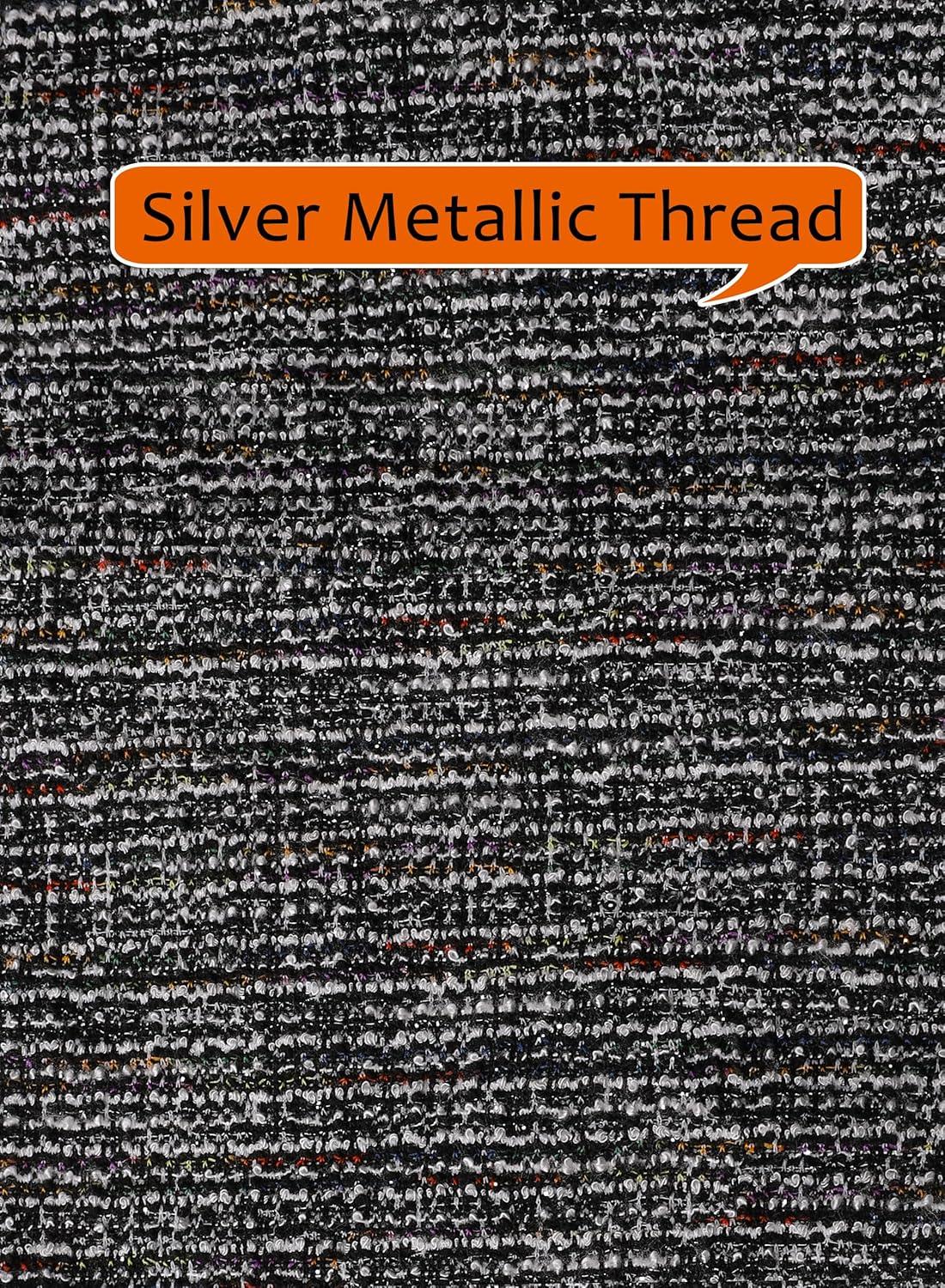 imageVFSHOW Womens Buttons Pockets Office Business ALine Dresses 34 Sleeves Work Crew Neck Tweed Trim Fit and Flare Swing DressBlack Tweed