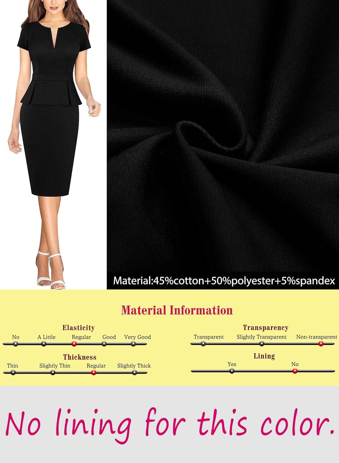 imageVFSHOW Womens Work Business Office Front Zipper Peplum Bodycon Dresses Elegant Short Sleeve Slim Church Pencil Sheath DressBlack