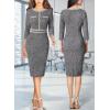 imageVFSHOW Womens Button Crew Neck Wear to Work Office Business Casual Church Party Slimming Fitted Bodycon Pencil Sheath DressBlack Tweed