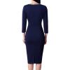 imageVFSHOW Womens Button Crew Neck Wear to Work Office Business Casual Church Party Slimming Fitted Bodycon Pencil Sheath DressBlue