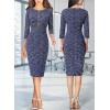 imageVFSHOW Womens Button Crew Neck Wear to Work Office Business Casual Church Party Slimming Fitted Bodycon Pencil Sheath DressBlue Tweed