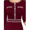 imageVFSHOW Womens Button Crew Neck Wear to Work Office Business Casual Church Party Slimming Fitted Bodycon Pencil Sheath DressDark Red