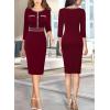 imageVFSHOW Womens Button Crew Neck Wear to Work Office Business Casual Church Party Slimming Fitted Bodycon Pencil Sheath DressDark Red
