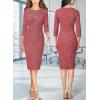 imageVFSHOW Womens Button Crew Neck Wear to Work Office Business Casual Church Party Slimming Fitted Bodycon Pencil Sheath DressRed Tweed