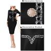 imageVFSHOW Womens Buttons Peplum Work Business Office Professional Patchwork Pencil Sheath DressBlack