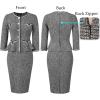 imageVFSHOW Womens Buttons Peplum Work Business Office Professional Patchwork Pencil Sheath DressBlack Tweed