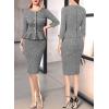 imageVFSHOW Womens Buttons Peplum Work Business Office Professional Patchwork Pencil Sheath DressBlack Tweed