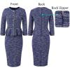 imageVFSHOW Womens Buttons Peplum Work Business Office Professional Patchwork Pencil Sheath DressBlue Tweed