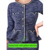 imageVFSHOW Womens Buttons Peplum Work Business Office Professional Patchwork Pencil Sheath DressBlue Tweed