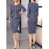 imageVFSHOW Womens Buttons Peplum Work Business Office Professional Patchwork Pencil Sheath DressBlue Tweed