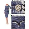 imageVFSHOW Womens Buttons Peplum Work Business Office Professional Patchwork Pencil Sheath DressBlue Tweed
