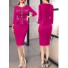 imageVFSHOW Womens Buttons Peplum Work Business Office Professional Patchwork Pencil Sheath DressHot Pink
