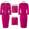 imageVFSHOW Womens Buttons Peplum Work Business Office Professional Patchwork Pencil Sheath DressHot Pink
