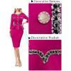 imageVFSHOW Womens Buttons Peplum Work Business Office Professional Patchwork Pencil Sheath DressHot Pink