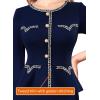 imageVFSHOW Womens Buttons Peplum Work Business Office Professional Patchwork Pencil Sheath DressNavy Blue