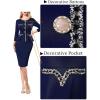 imageVFSHOW Womens Buttons Peplum Work Business Office Professional Patchwork Pencil Sheath DressNavy Blue