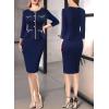 imageVFSHOW Womens Buttons Peplum Work Business Office Professional Patchwork Pencil Sheath DressNavy Blue