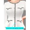 imageVFSHOW Womens Buttons Peplum Work Business Office Professional Patchwork Pencil Sheath DressOffwhite