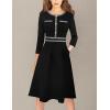 imageVFSHOW Womens Buttons Pockets Office Business ALine Dresses 34 Sleeves Work Crew Neck Tweed Trim Fit and Flare Swing DressBlack