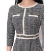imageVFSHOW Womens Buttons Pockets Office Business ALine Dresses 34 Sleeves Work Crew Neck Tweed Trim Fit and Flare Swing DressBlack Tweed