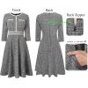 imageVFSHOW Womens Buttons Pockets Office Business ALine Dresses 34 Sleeves Work Crew Neck Tweed Trim Fit and Flare Swing DressBlack Tweed